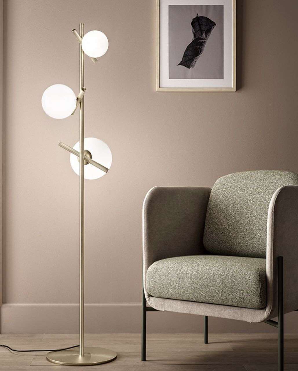 SY1306-3F Floor Lamp – Gold Finish, 3-Light Adjustable E27 Stand Lamp