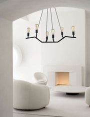 SY1324 Black 6xE27 Pendant Light – Modern Geometric Chandelier with Industrial Flair