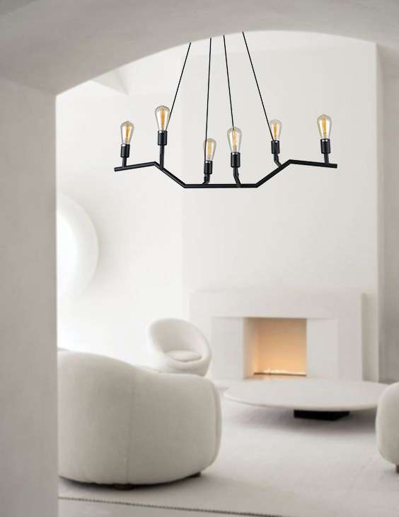 SY1324 Black 6xE27 Pendant Light – Modern Geometric Chandelier with Industrial Flair