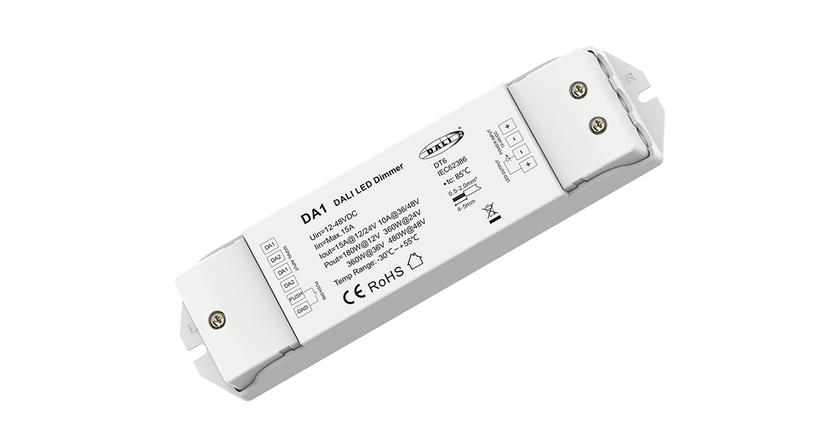 LUZ-DALI115-DM 12–48VDC 15A DALI + Push LED Dimmer – Single Channel DT6 Controller