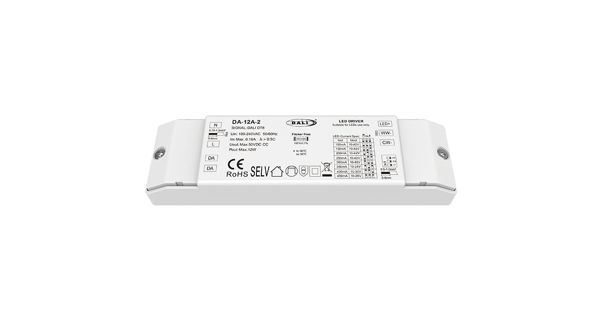 LUZLED LUZ-DALI12 12W DALI & Push Dimmable LED Controller | 10-42VDC | 100-700mA Adjustable