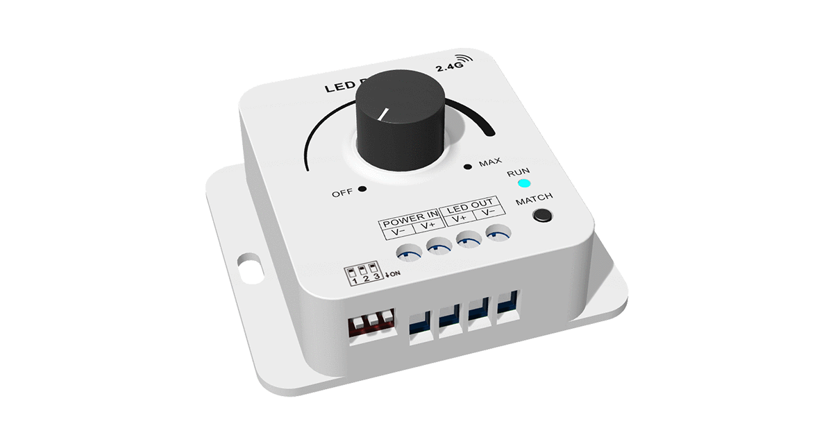 LUZ-RK18-DM 12–48VDC 8A Rotary LED Dimmer – Single Channel RF 2.4GHz Controller