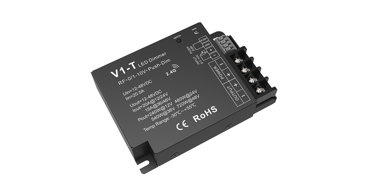 LUZ-T120-DM 12–48VDC 20A 0–10V + Push Dimming LED Controller – Single Channel Smart Driver