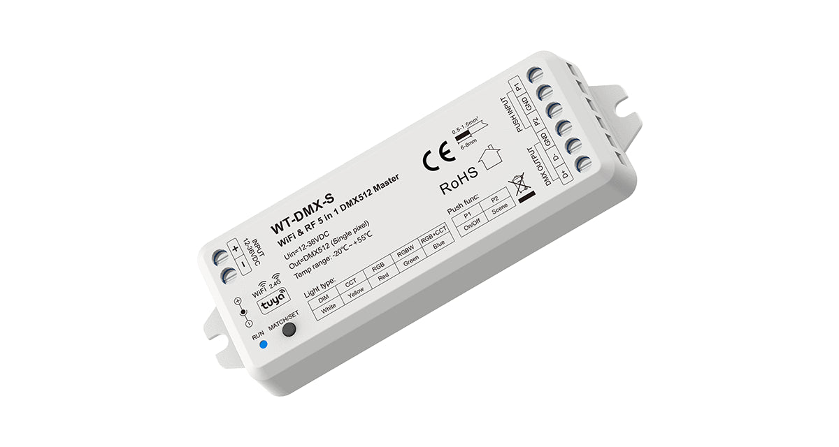 LUZLED LUZ-WT-DMX-S WiFi & RF DMX Controller 12-36VDC | 5-in-1 + Push Switch LED Controller